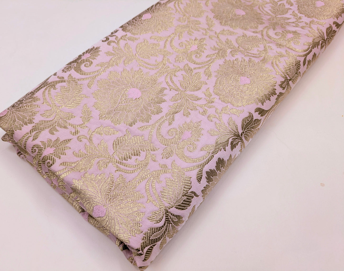 Banarasi Brocade Fabric, Pink gold designer fabric, Rayon silk brocade, Damask jacquard brocade, Floral brocade, Brocade Satin - NFAF20