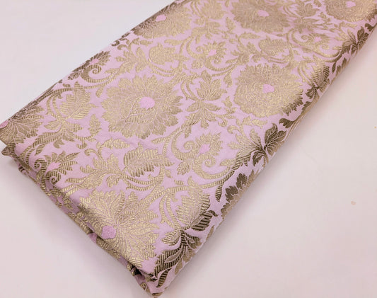 Banarasi Brocade Fabric, Pink gold designer fabric, Rayon silk brocade, Damask jacquard brocade, Floral brocade, Brocade Satin - NFAF20