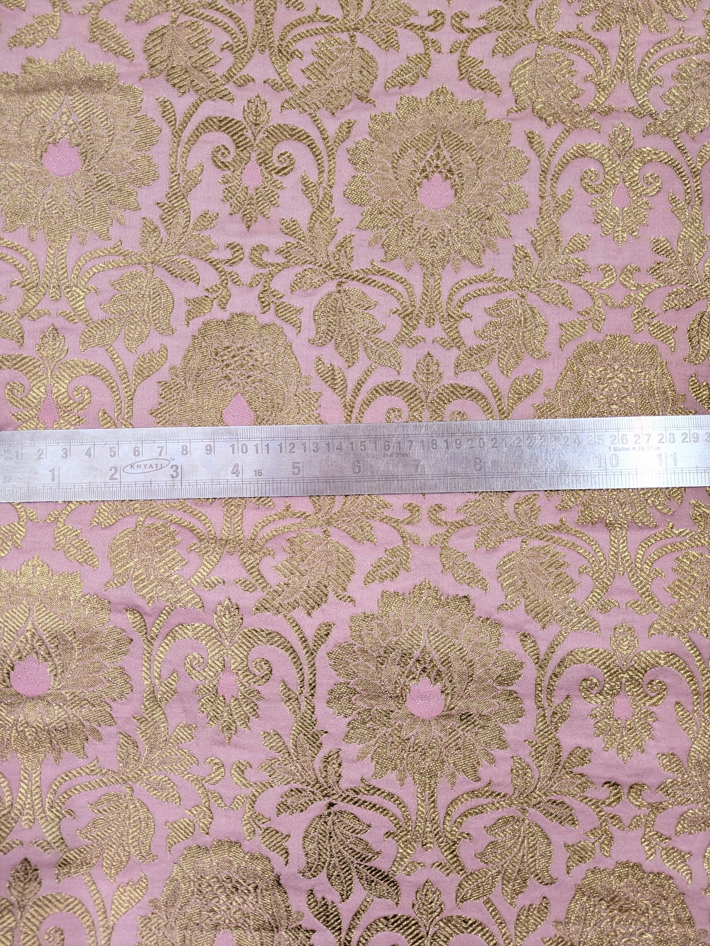 Banarasi Brocade Fabric, Pink gold designer fabric, Rayon silk brocade, Damask jacquard brocade, Floral brocade, Brocade Satin - NFAF20