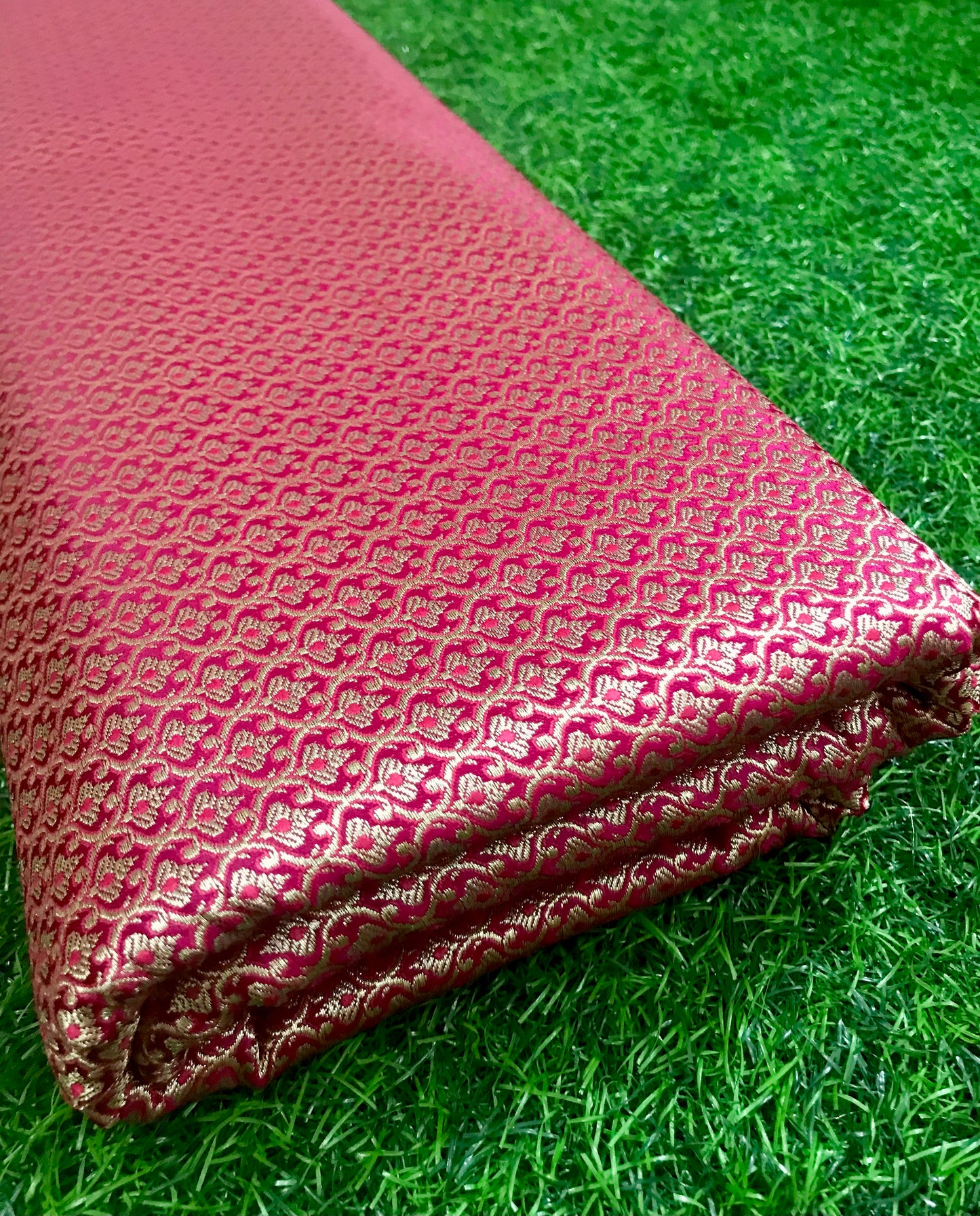 Indian Banarasi Brocade Fabric in Hot pink and Gold color, Multiple lengths will come in the continuous piece  - NF684