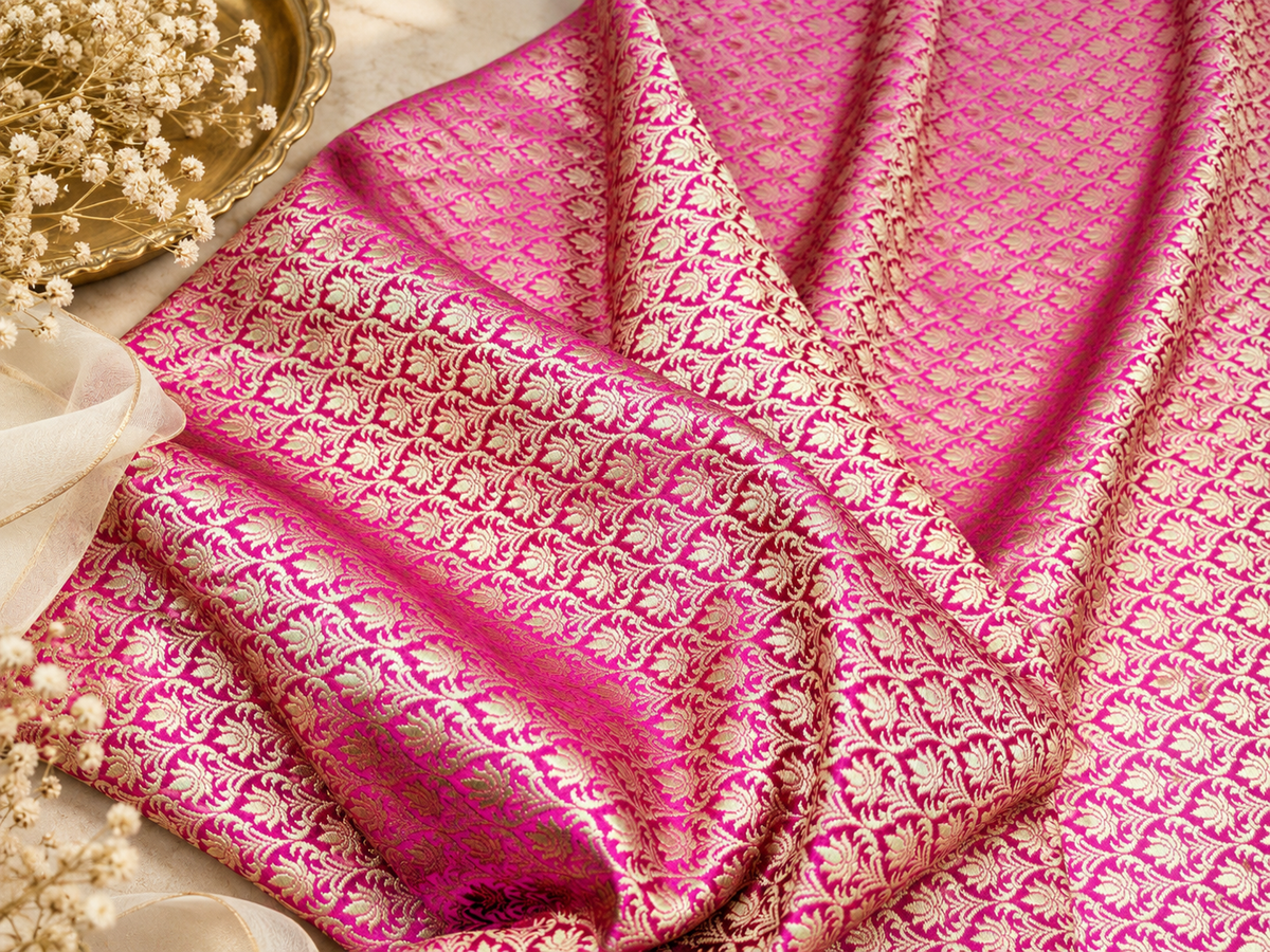 Indian Banarasi Brocade Fabric, Pink gold Wedding inspiration fabric, Wedding inspiration, Theatre costume, Renaissance fabric - NFAF214