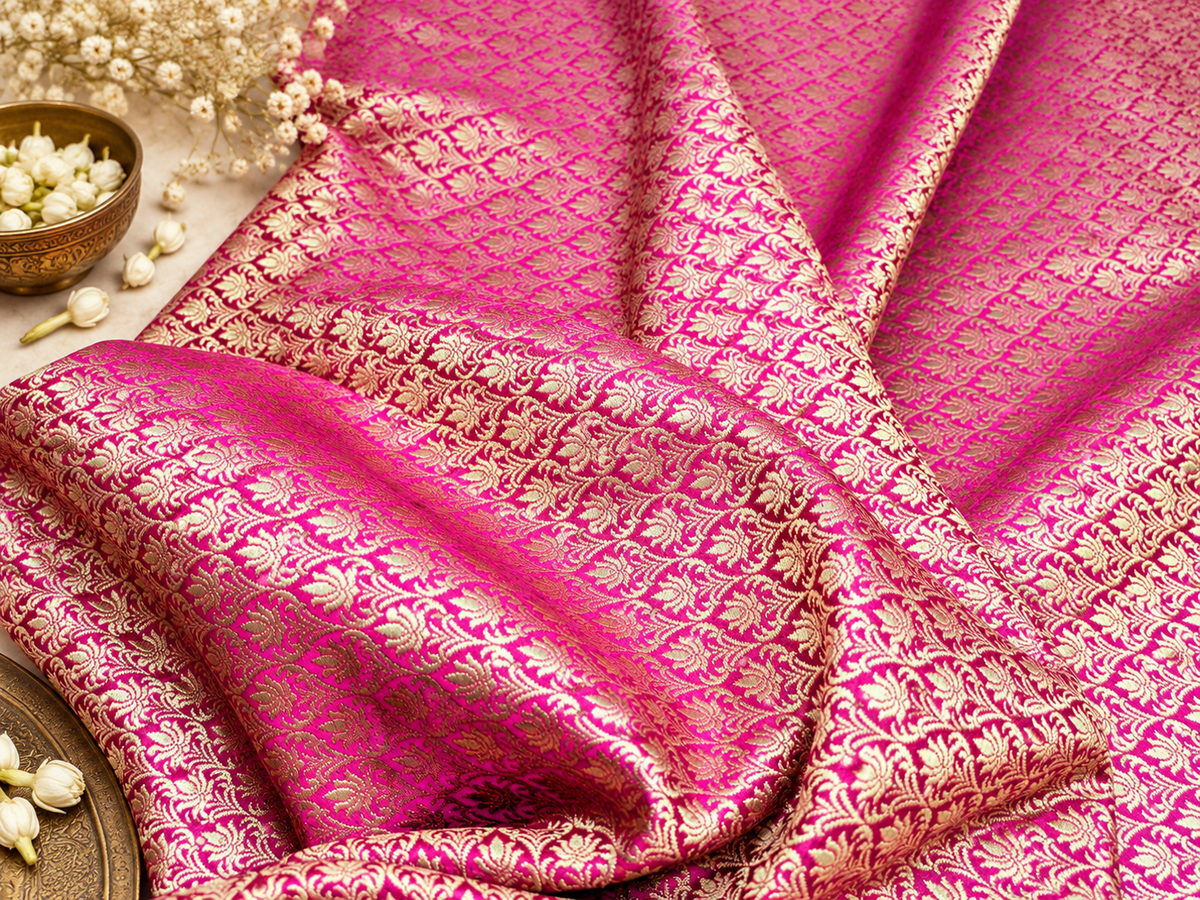 Indian Banarasi Brocade Fabric, Pink gold Wedding inspiration fabric, Wedding inspiration, Theatre costume, Renaissance fabric - NFAF214