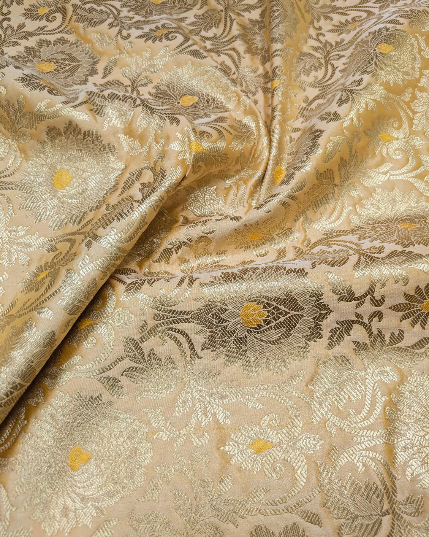 Banarasi Brocade fabric, Beige Gold Rayon silk brocade, Historical fabric, Wedding inspiration,  Renaissance fabric, Designer fabric - NFAF21