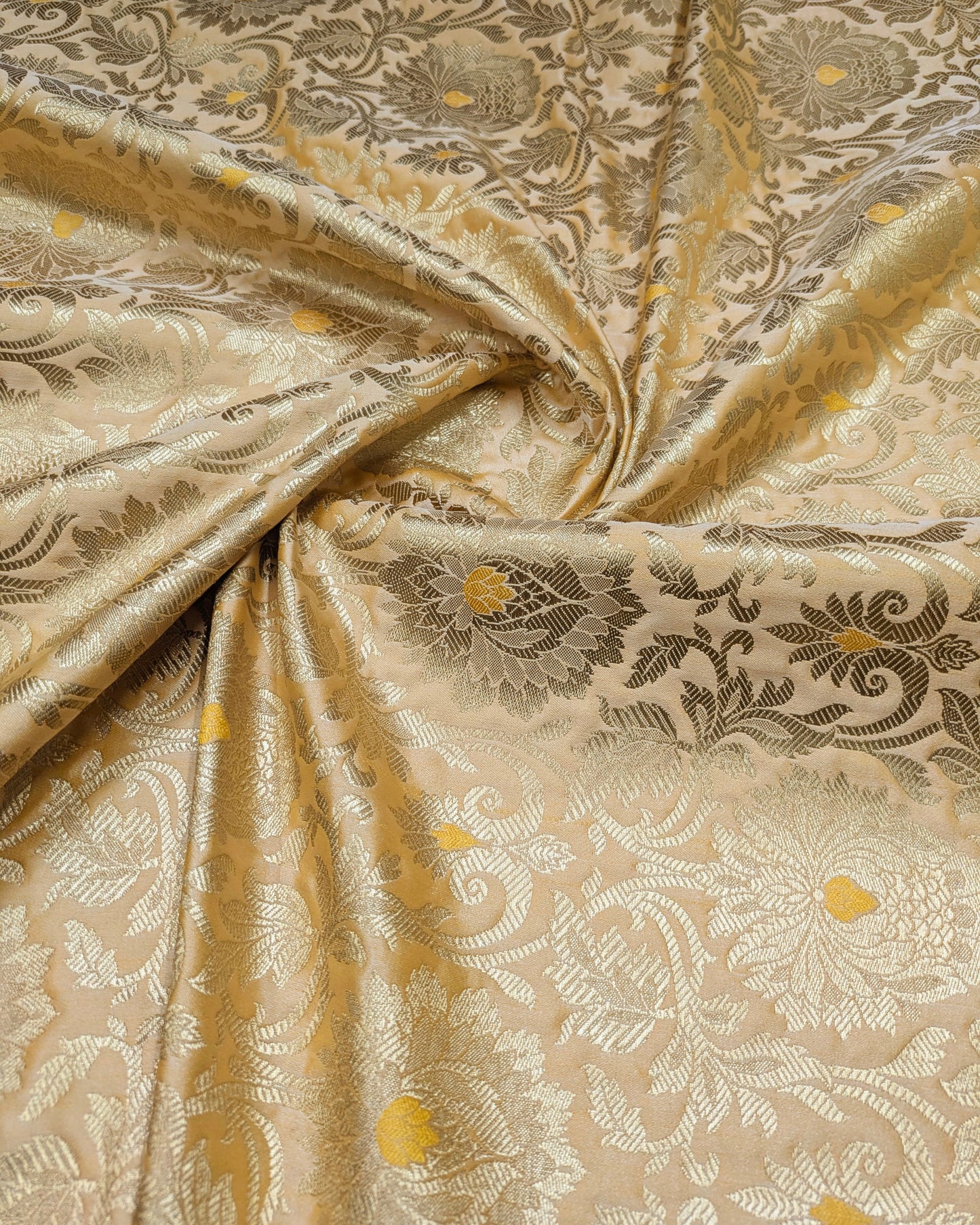 Banarasi Brocade fabric, Beige Gold Rayon silk brocade, Historical fabric, Wedding inspiration,  Renaissance fabric, Designer fabric - NFAF21