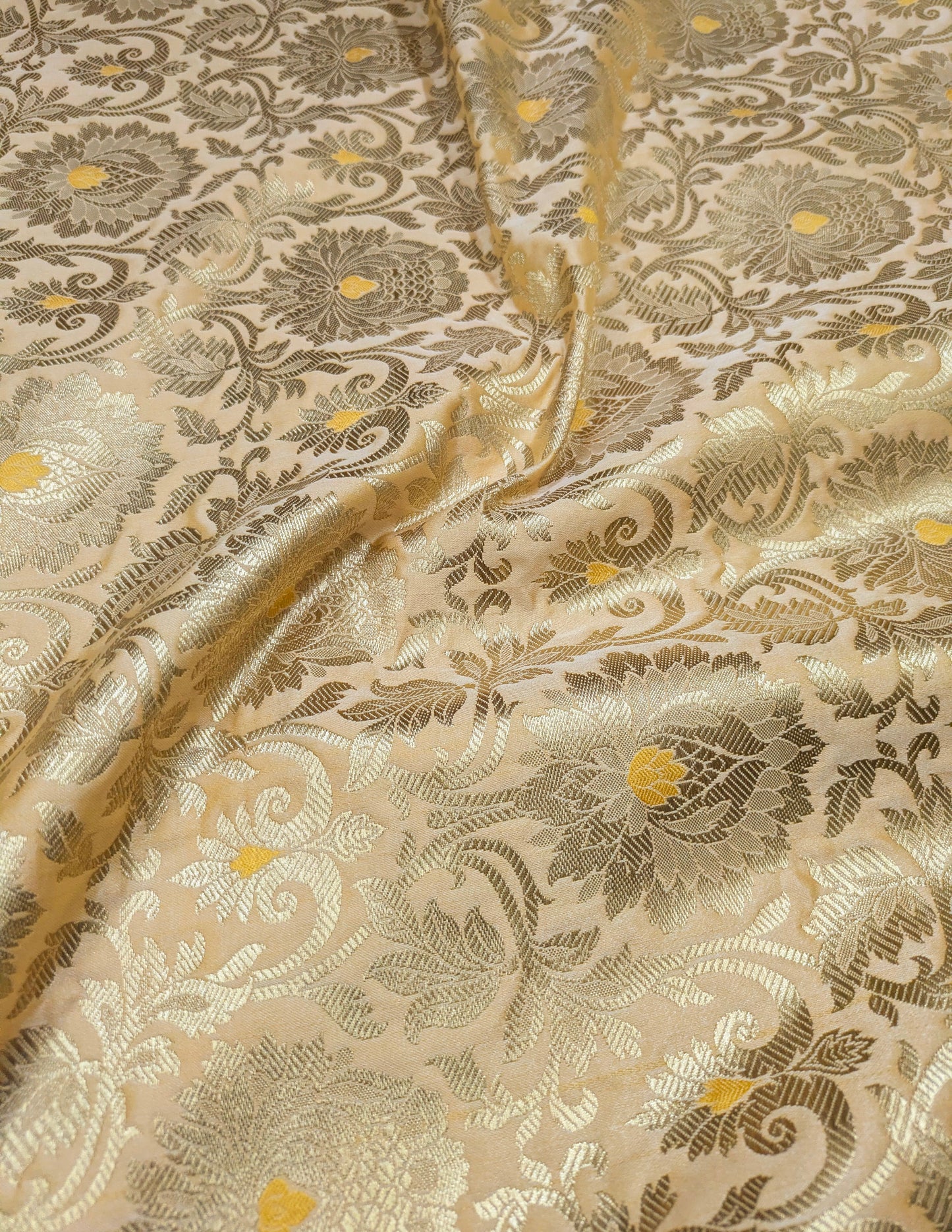 Banarasi Brocade fabric, Beige Gold Rayon silk brocade, Historical fabric, Wedding inspiration,  Renaissance fabric, Designer fabric - NFAF21