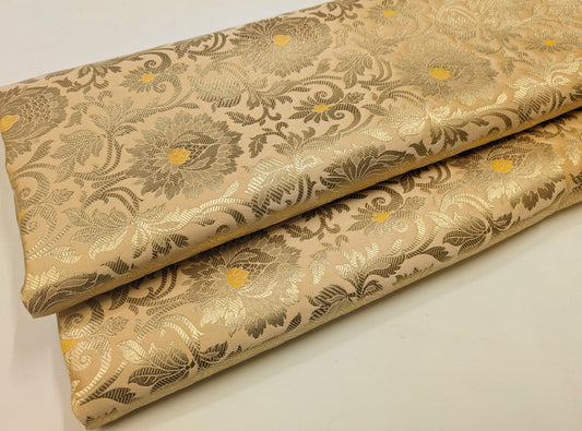 Banarasi Brocade fabric, Beige Gold Rayon silk brocade, Historical fabric, Wedding inspiration,  Renaissance fabric, Designer fabric - NFAF21