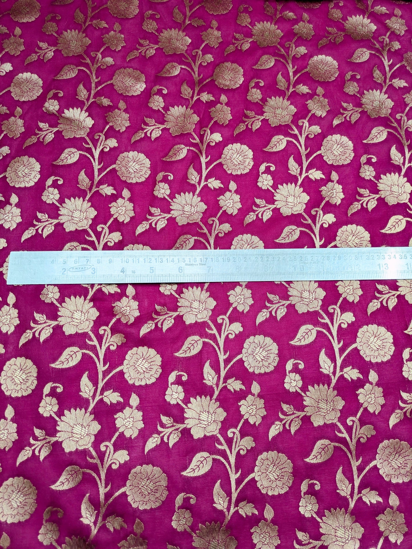 Fuchsia gold banarasi brocade fabric, Wedding dress, Medieval fabric, Designer fabric, fabric by the yard/meter - NFAF223
