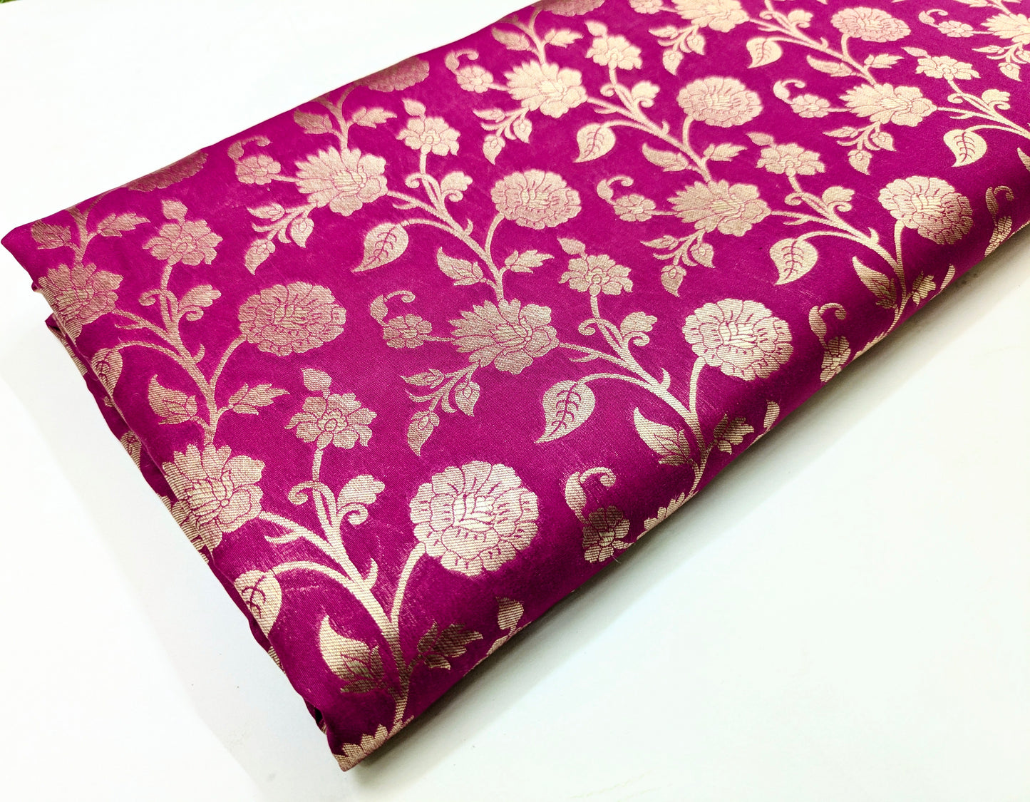 Fuchsia gold banarasi brocade fabric, Wedding dress, Medieval fabric, Designer fabric, fabric by the yard/meter - NFAF223