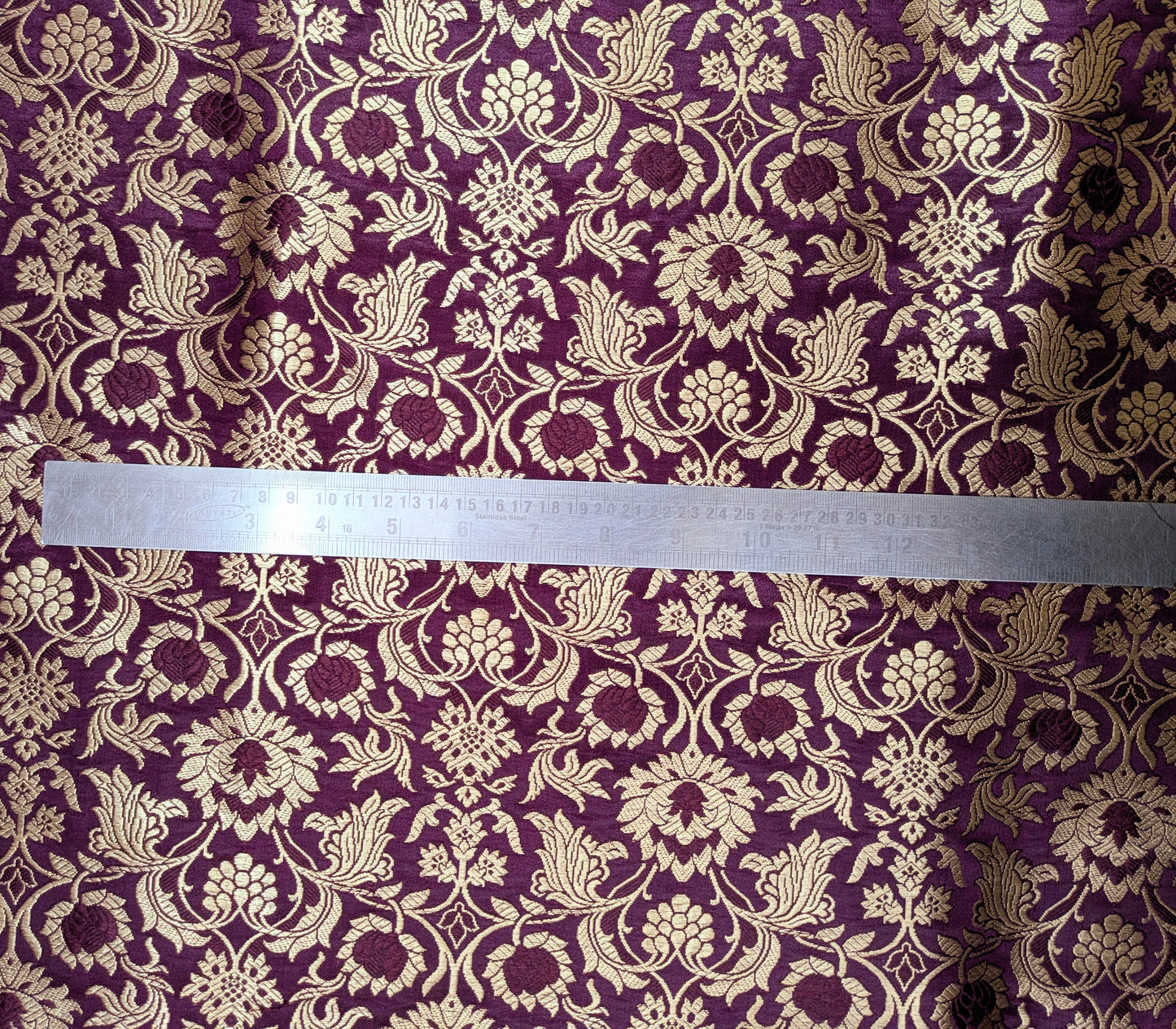 Brocade fabric Burgundy Gold Jacquard Damask Rayon Silk brocade Fabric Wedding Bridal High Grade Designer fabric by the yard Material NFAF22