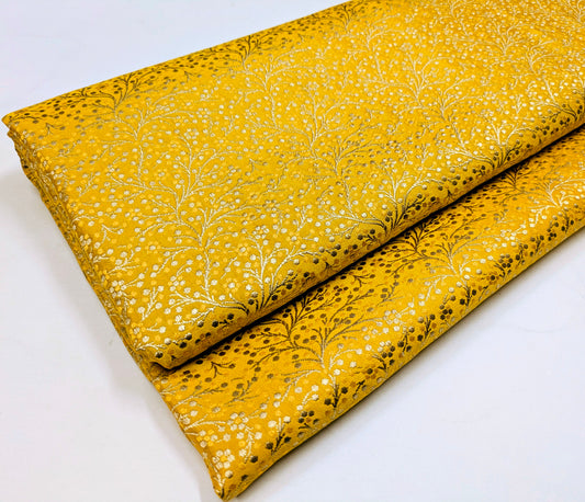 Indian Brocade Fabric Yellow & Gold Jacquard fabric Upholstery fabric Wedding Dress fabric Fahion Fabric by the yard/meter - NFAF301