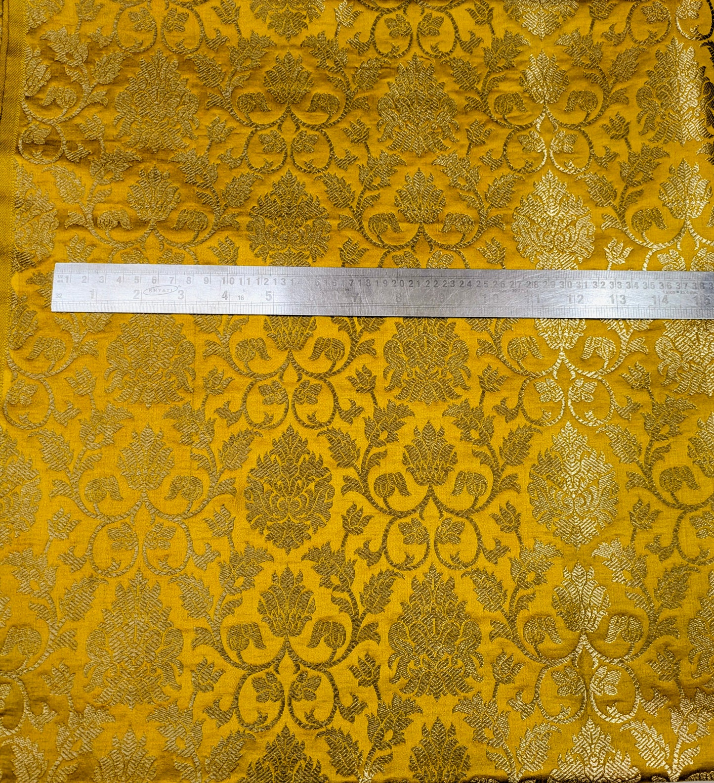 Indian Brocade Fabric Yellow & Gold brocade fabric Jacquard fabric Damask fabric Wedding dress fabric Fabric by the yard/meter -NFAF305