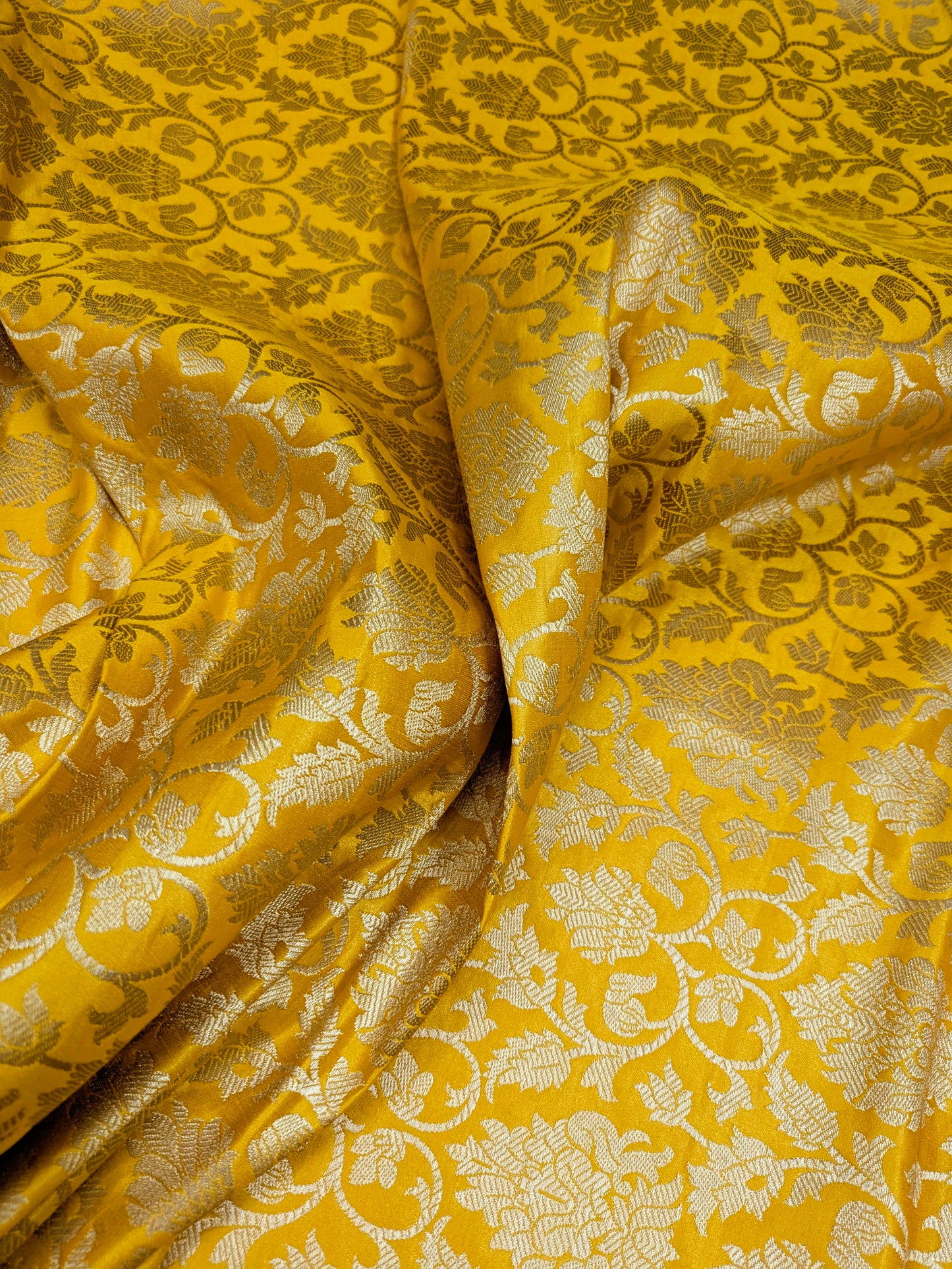Indian Brocade Fabric Yellow & Gold brocade fabric Jacquard fabric Damask fabric Wedding dress fabric Fabric by the yard/meter -NFAF305