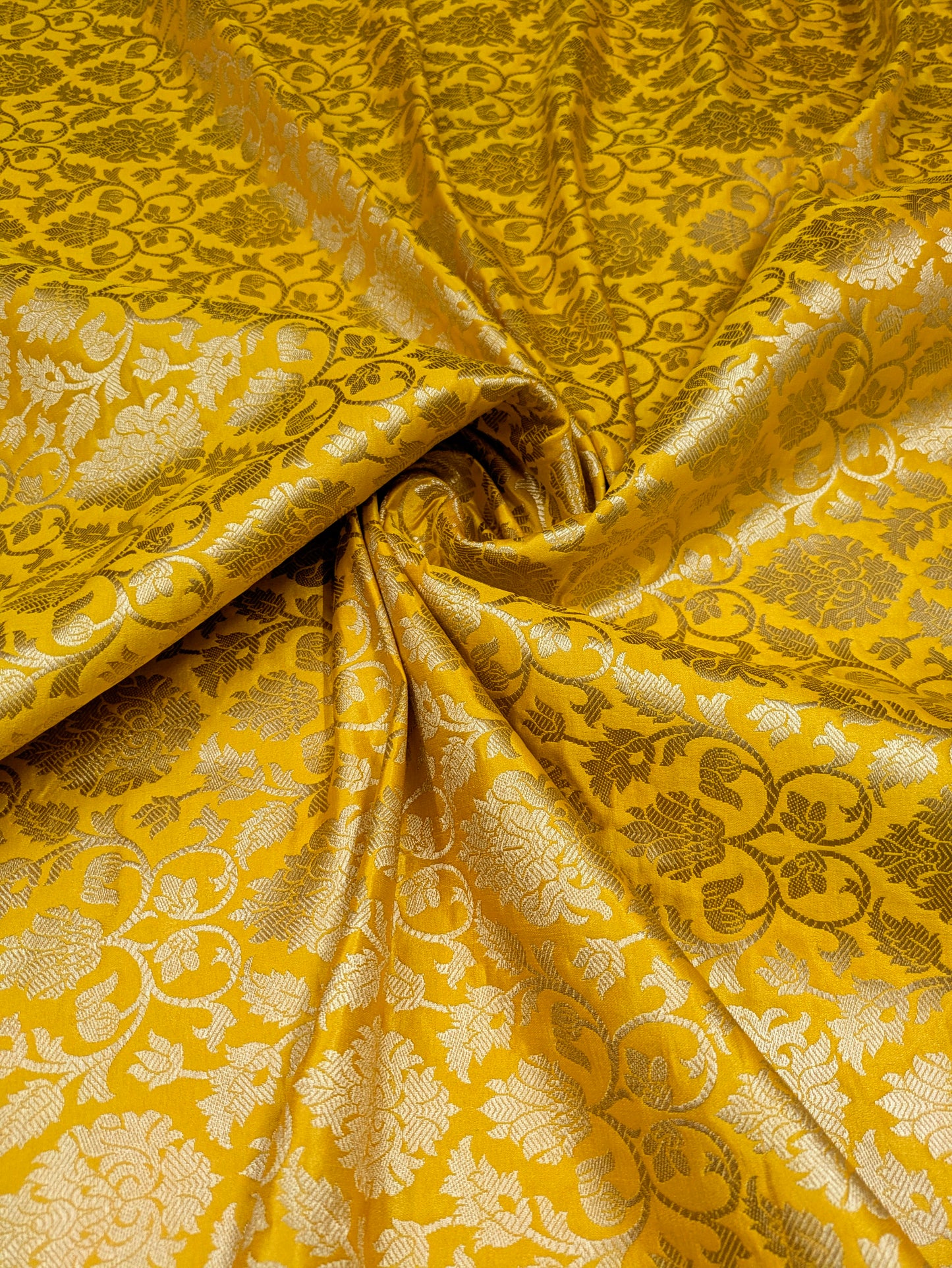 Indian Brocade Fabric Yellow & Gold brocade fabric Jacquard fabric Damask fabric Wedding dress fabric Fabric by the yard/meter -NFAF305