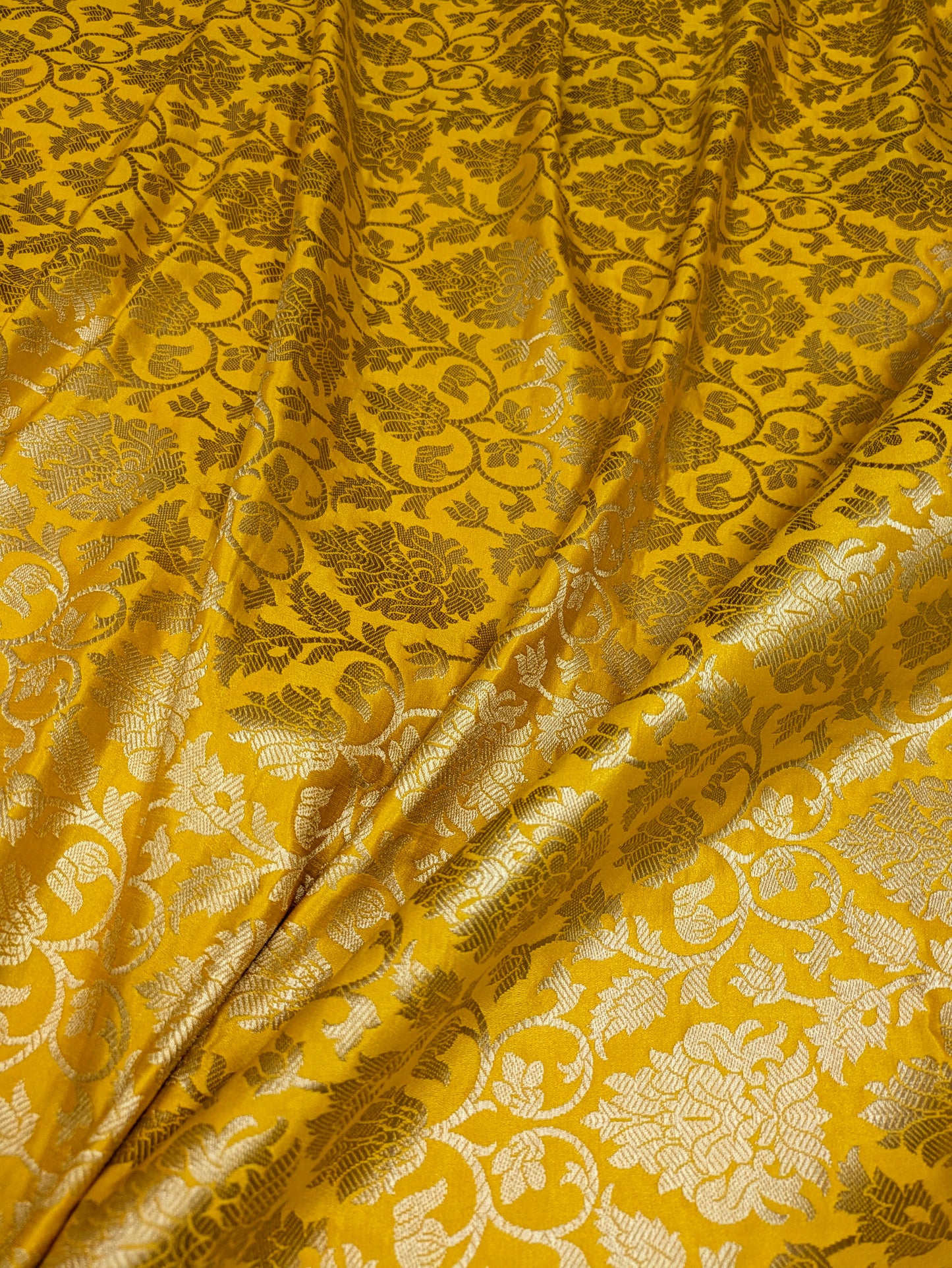Indian Brocade Fabric Yellow & Gold brocade fabric Jacquard fabric Damask fabric Wedding dress fabric Fabric by the yard/meter -NFAF305