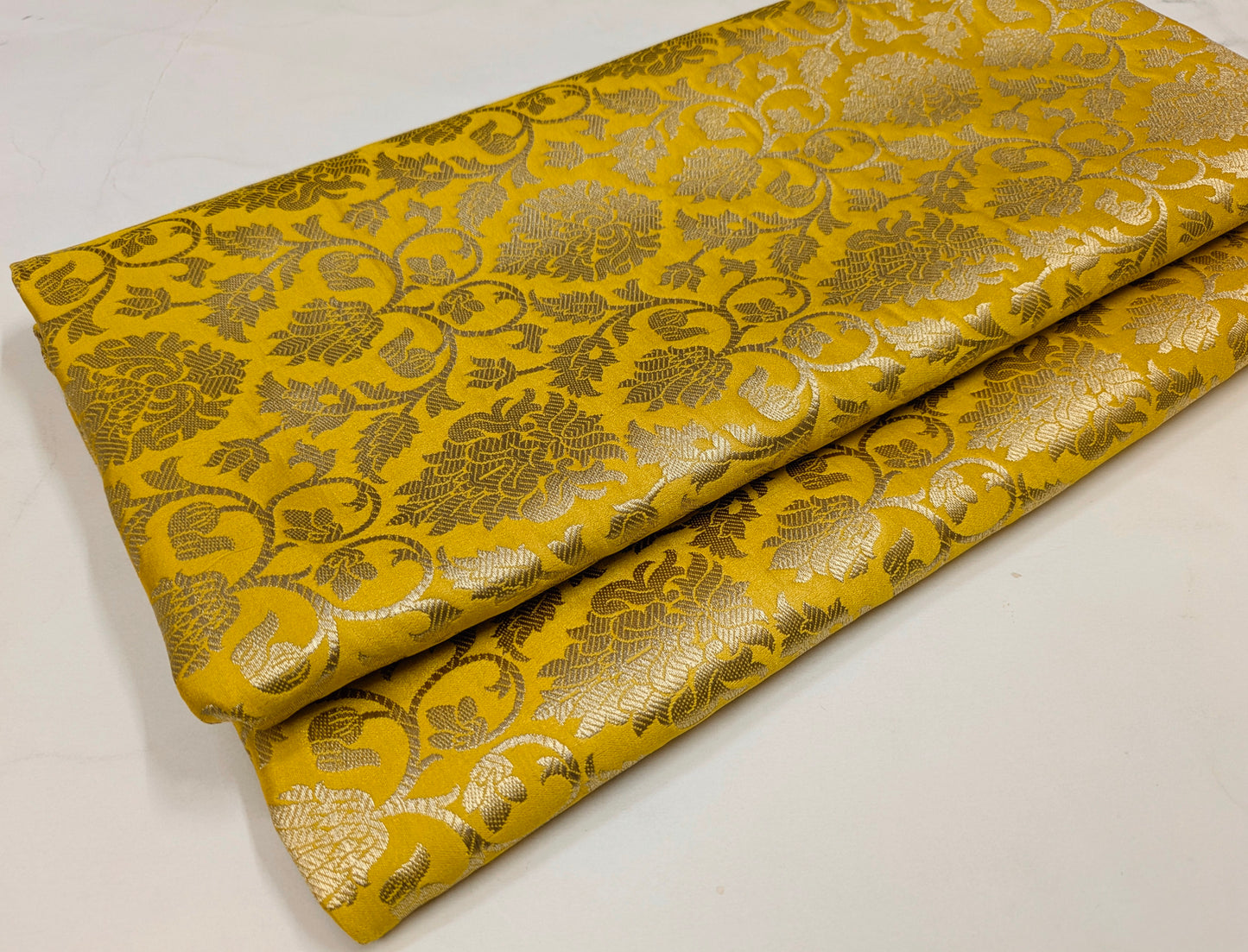 Indian Brocade Fabric Yellow & Gold brocade fabric Jacquard fabric Damask fabric Wedding dress fabric Fabric by the yard/meter -NFAF305