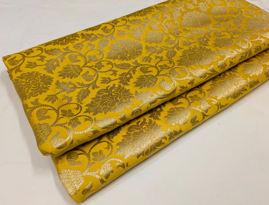 Indian Brocade Fabric Yellow & Gold brocade fabric Jacquard fabric Damask fabric Wedding dress fabric Fabric by the yard/meter -NFAF305