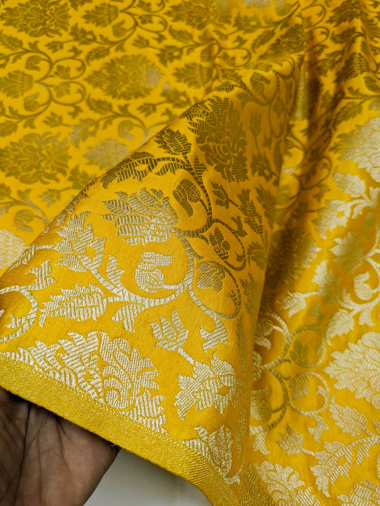 Indian Brocade Fabric Yellow & Gold brocade fabric Jacquard fabric Damask fabric Wedding dress fabric Fabric by the yard/meter -NFAF305