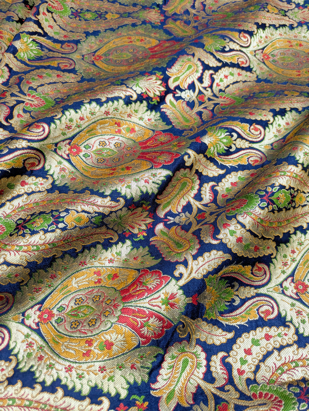Banarasi Brocade fabric, Navy blue gold Rayon silk brocade,  Historical fabric, Hautecouture, Gold fabric, Vintage textile, Fashion fabric - NFAF308