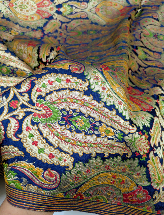 Banarasi Brocade fabric, Navy blue gold Rayon silk brocade,  Historical fabric, Hautecouture, Gold fabric, Vintage textile, Fashion fabric - NFAF308