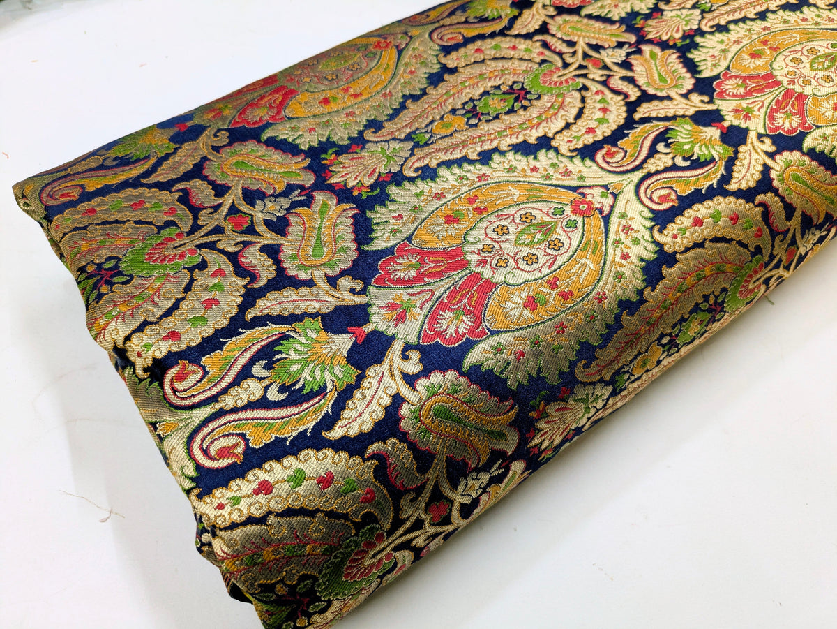 Banarasi Brocade fabric, Navy blue gold Rayon silk brocade,  Historical fabric, Hautecouture, Gold fabric, Vintage textile, Fashion fabric - NFAF308