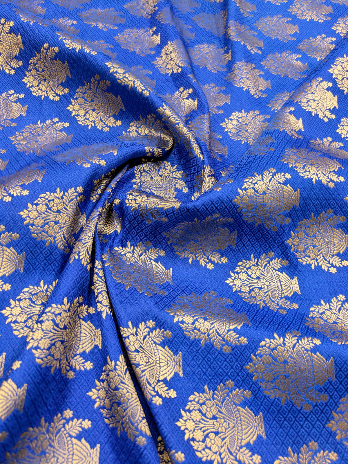 Brocade Fabric Jacquard damask fabric Gold Blue brocade Wedding bridal fabric Festival clothing Designer Brocade fabric by the yard- NFAF310