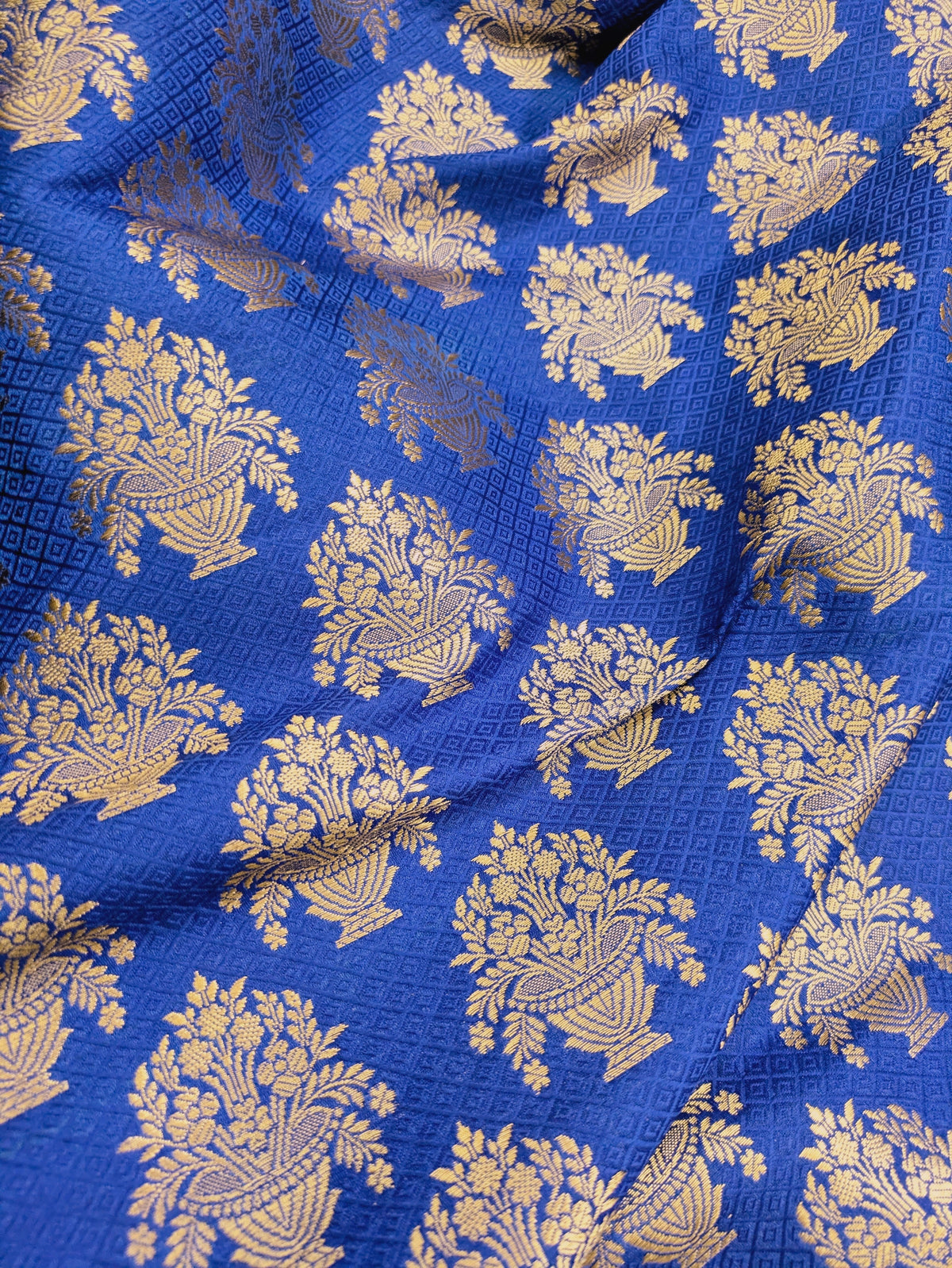 Brocade Fabric Jacquard damask fabric Gold Blue brocade Wedding bridal fabric Festival clothing Designer Brocade fabric by the yard- NFAF310