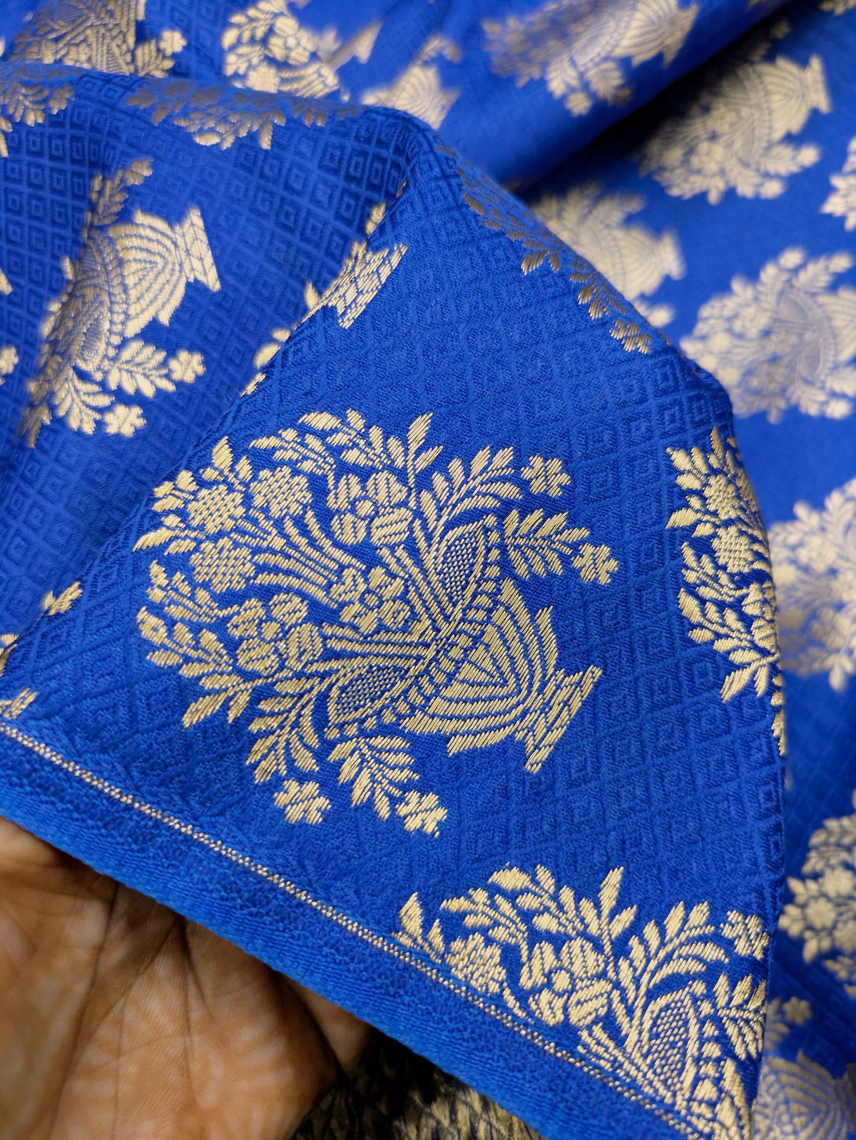 Brocade Fabric Jacquard damask fabric Gold Blue brocade Wedding bridal fabric Festival clothing Designer Brocade fabric by the yard- NFAF310