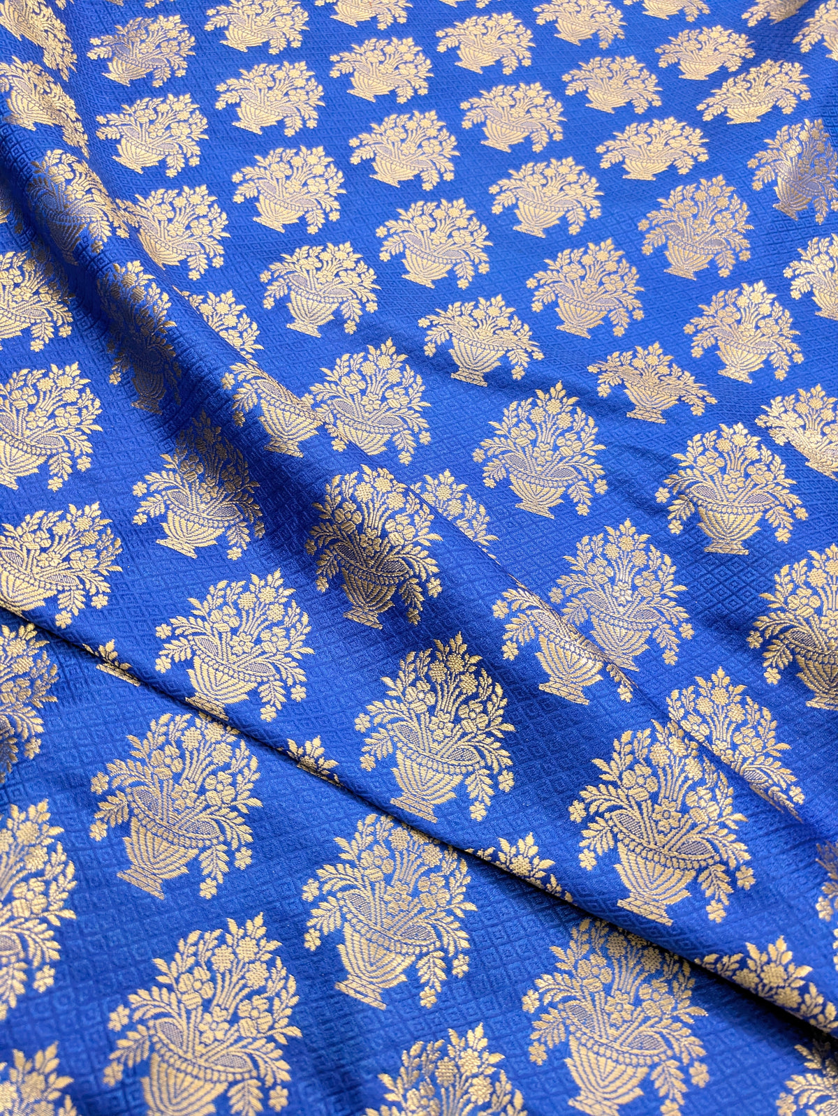 Brocade Fabric Jacquard damask fabric Gold Blue brocade Wedding bridal fabric Festival clothing Designer Brocade fabric by the yard- NFAF310