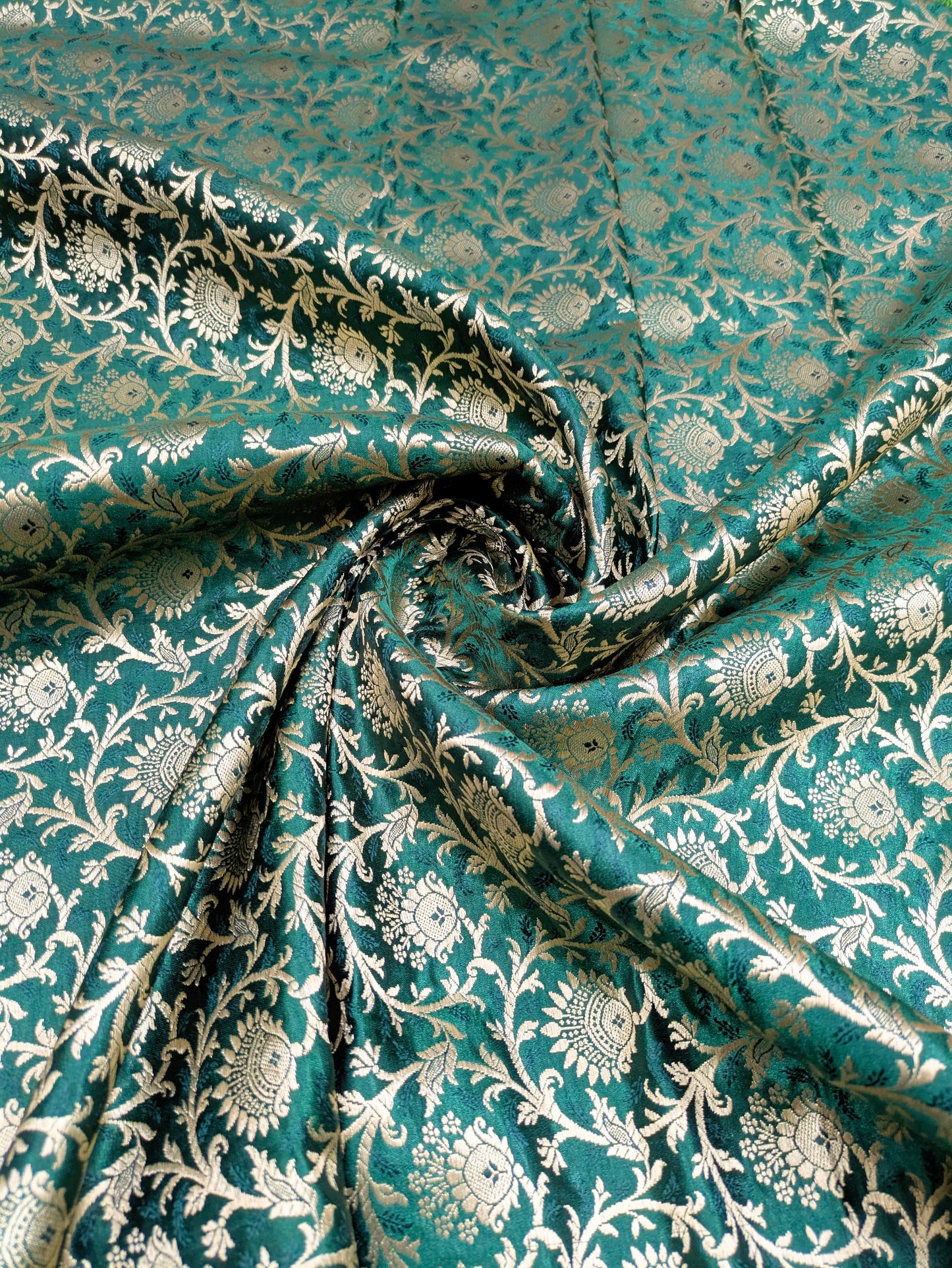 Brocade fabric Green Gold Jacquard damask fabric Gift for her Wedding bridal Dress fabric brocade decor ethnic fabric by the yard - NFAF312