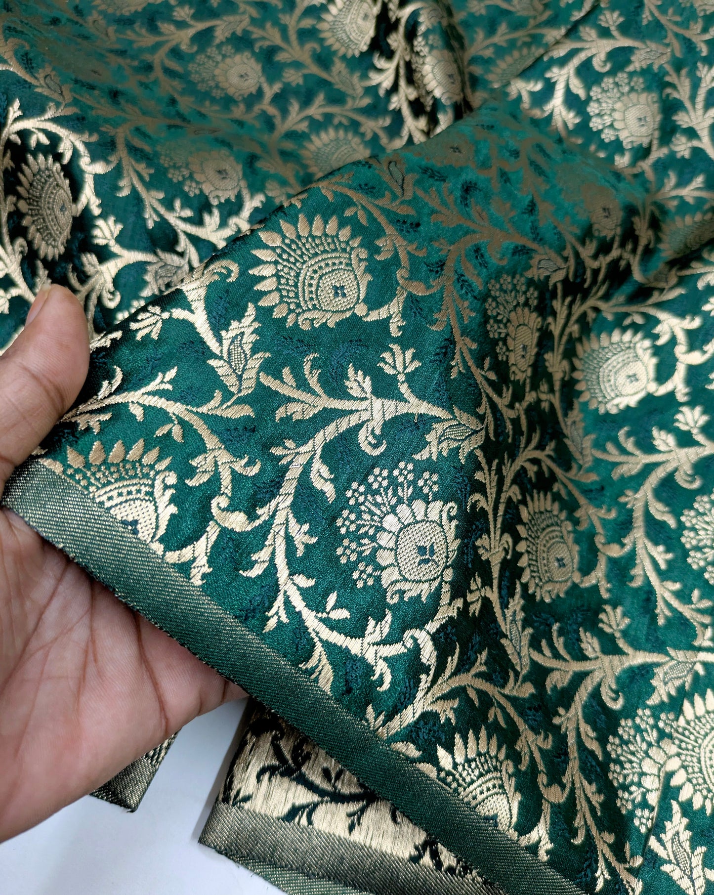 Brocade fabric Green Gold Jacquard damask fabric Gift for her Wedding bridal Dress fabric brocade decor ethnic fabric by the yard - NFAF312