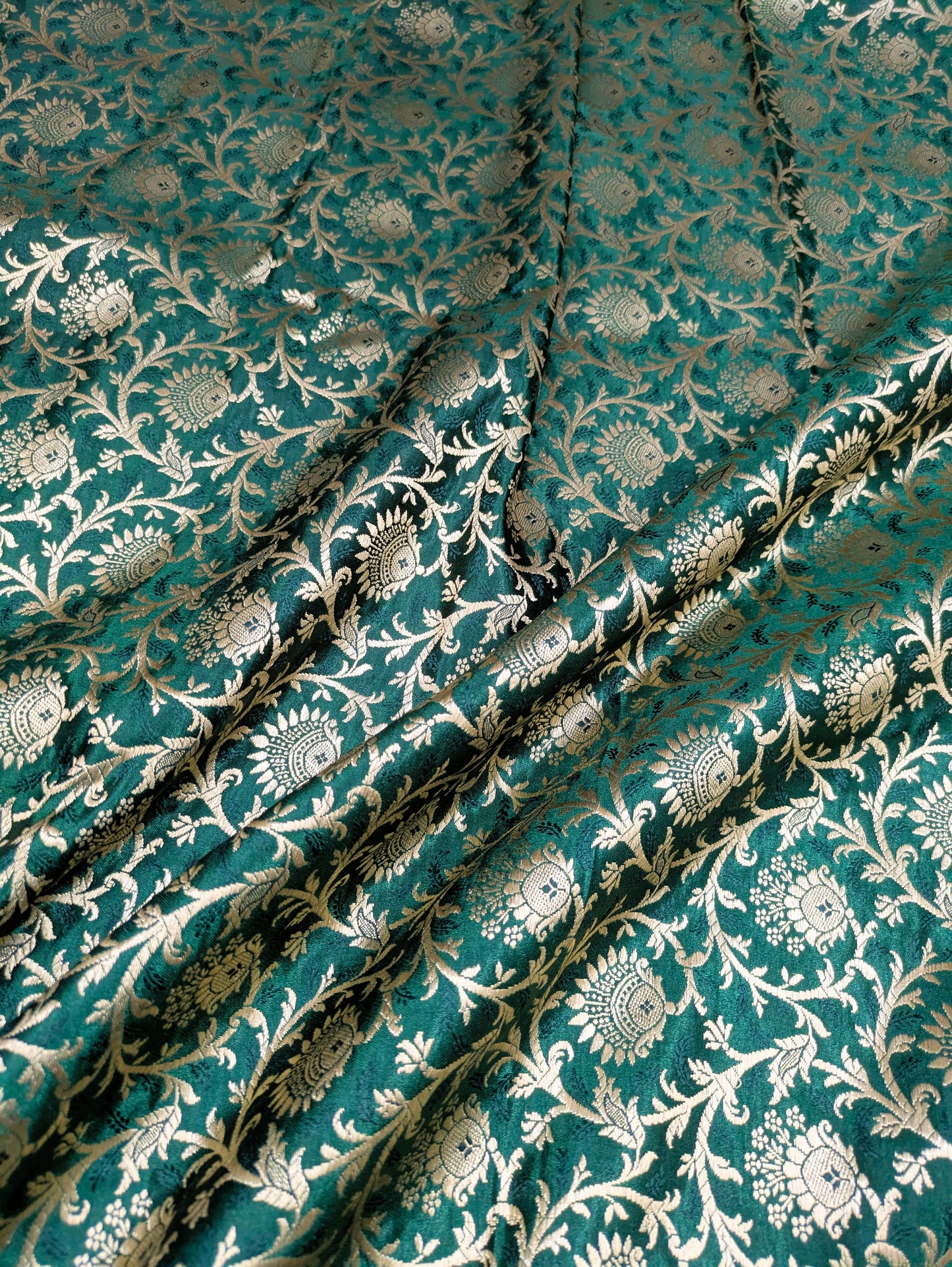 Brocade fabric Green Gold Jacquard damask fabric Gift for her Wedding bridal Dress fabric brocade decor ethnic fabric by the yard - NFAF312
