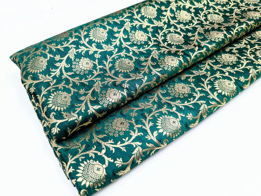 Brocade fabric Green Gold Jacquard damask fabric Gift for her Wedding bridal Dress fabric brocade decor ethnic fabric by the yard - NFAF312
