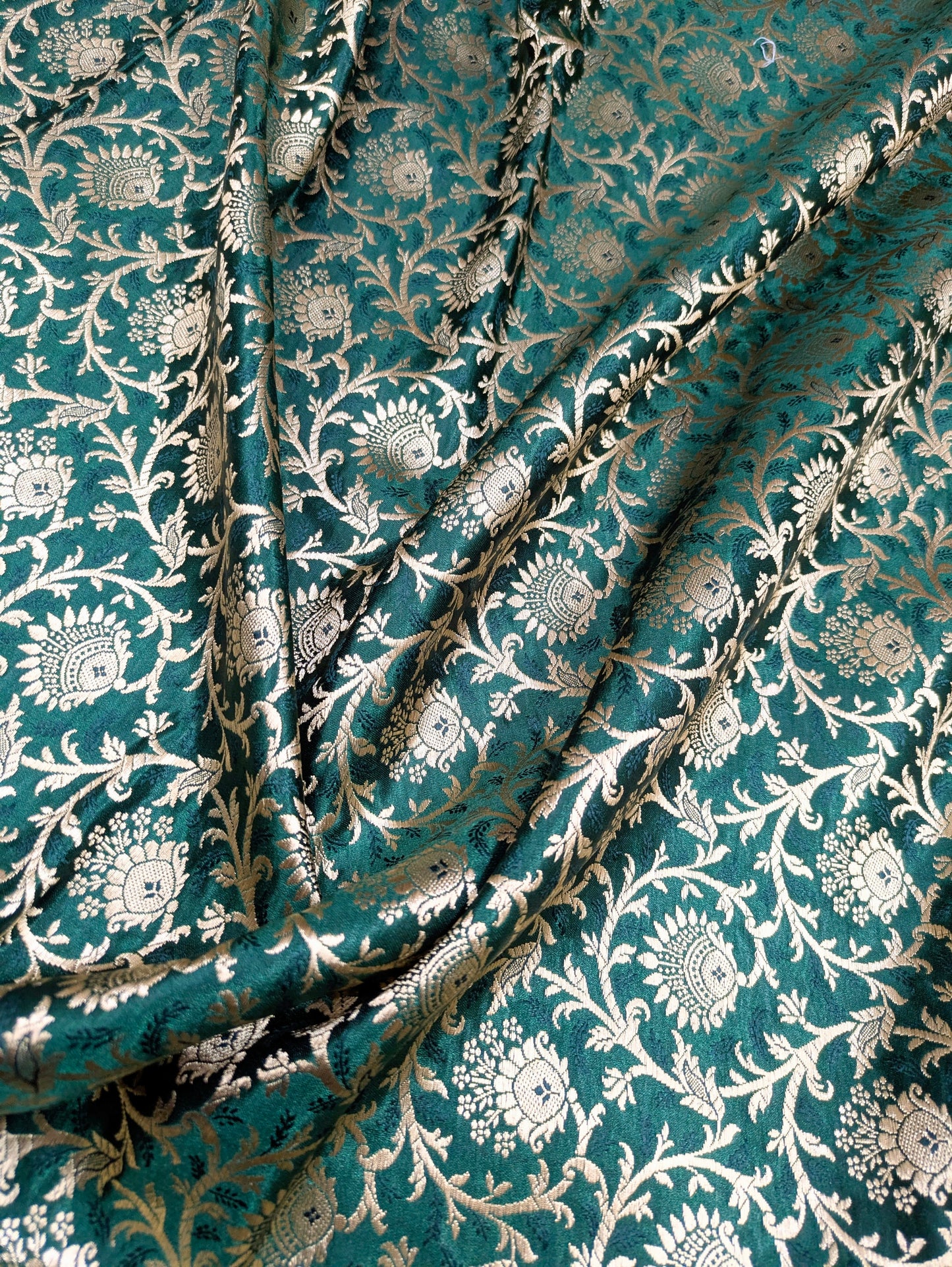 Brocade fabric Green Gold Jacquard damask fabric Gift for her Wedding bridal Dress fabric brocade decor ethnic fabric by the yard - NFAF312