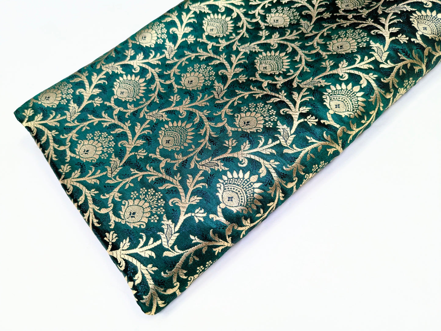 Brocade fabric Green Gold Jacquard damask fabric Gift for her Wedding bridal Dress fabric brocade decor ethnic fabric by the yard - NFAF312