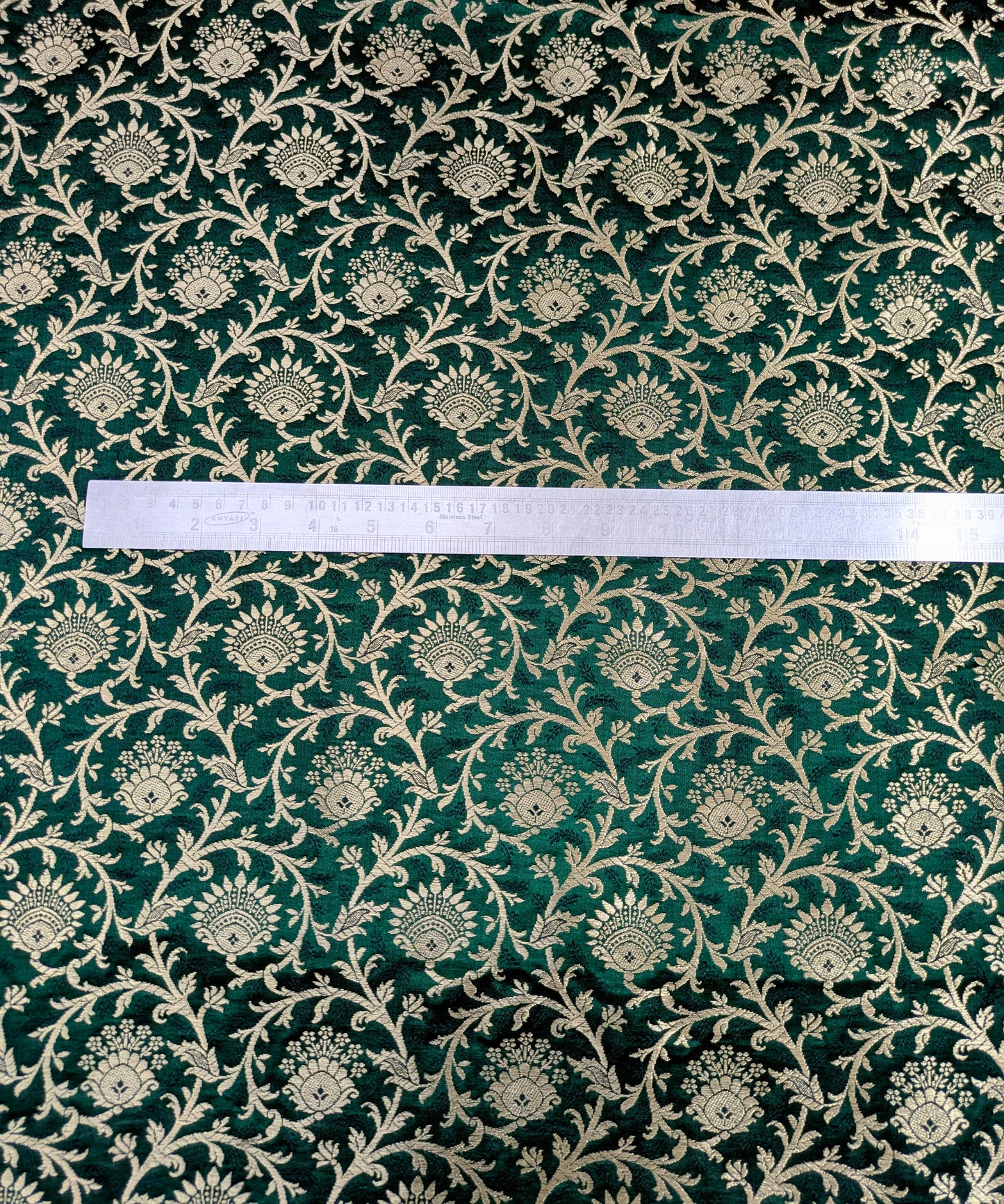 Brocade fabric Green Gold Jacquard damask fabric Gift for her Wedding bridal Dress fabric brocade decor ethnic fabric by the yard - NFAF312