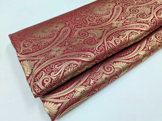 Brocade Fabric Red Gold Jacquard Damask Wedding Dress brocade Fabric Historical fabric Upholstery Home decor Fabric by the yard - NFAF319