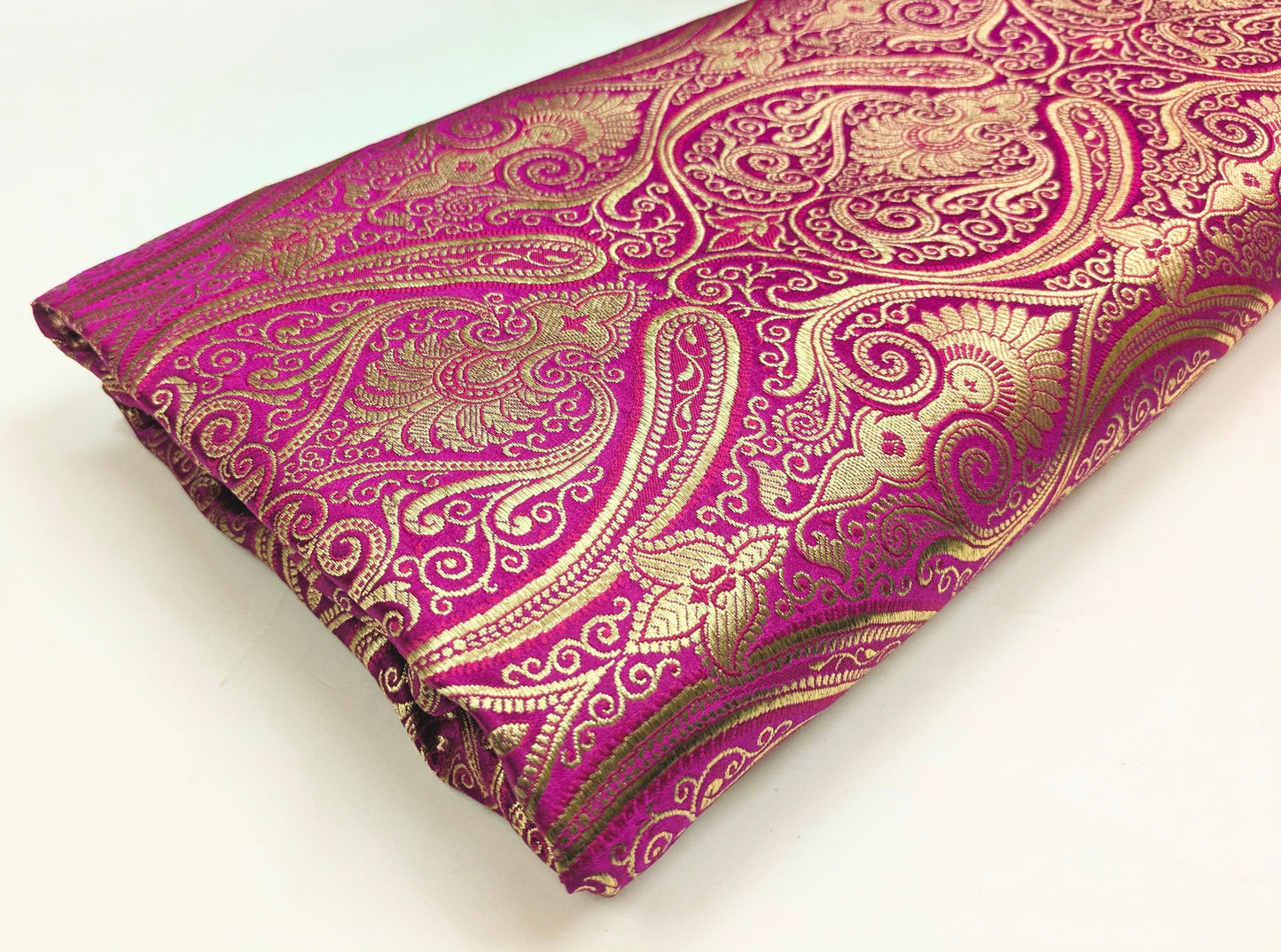Indian banarasi brocade fabric, Pink Gold Home décor fabric, Flower brocade, Jacquard fabric, Paisley brocade, Fabric by the yard/meter - NFAF327