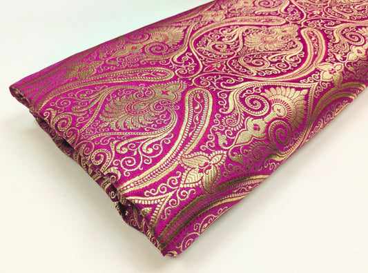 Indian banarasi brocade fabric, Pink Gold Home décor fabric, Flower brocade, Jacquard fabric, Paisley brocade, Fabric by the yard/meter - NFAF327