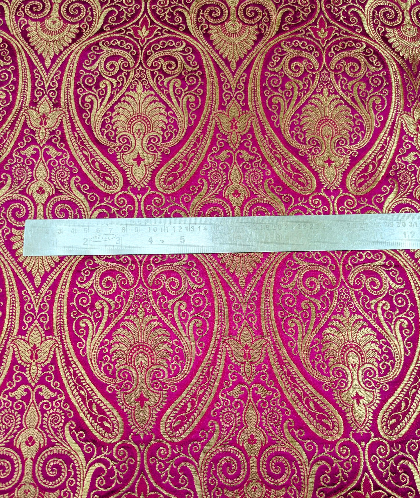 Indian banarasi brocade fabric, Pink Gold Home décor fabric, Flower brocade, Jacquard fabric, Paisley brocade, Fabric by the yard/meter - NFAF327