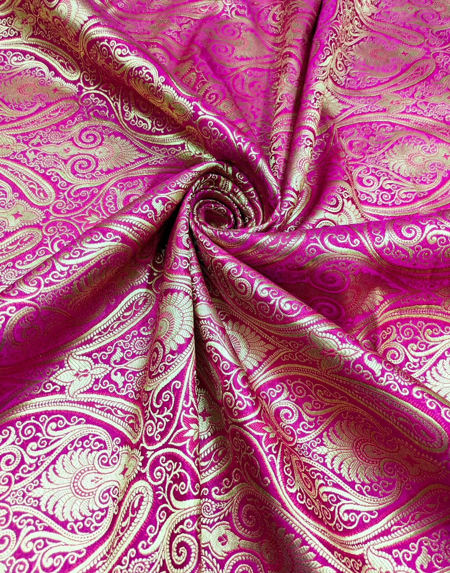 Indian banarasi brocade fabric, Pink Gold Home décor fabric, Flower brocade, Jacquard fabric, Paisley brocade, Fabric by the yard/meter - NFAF327