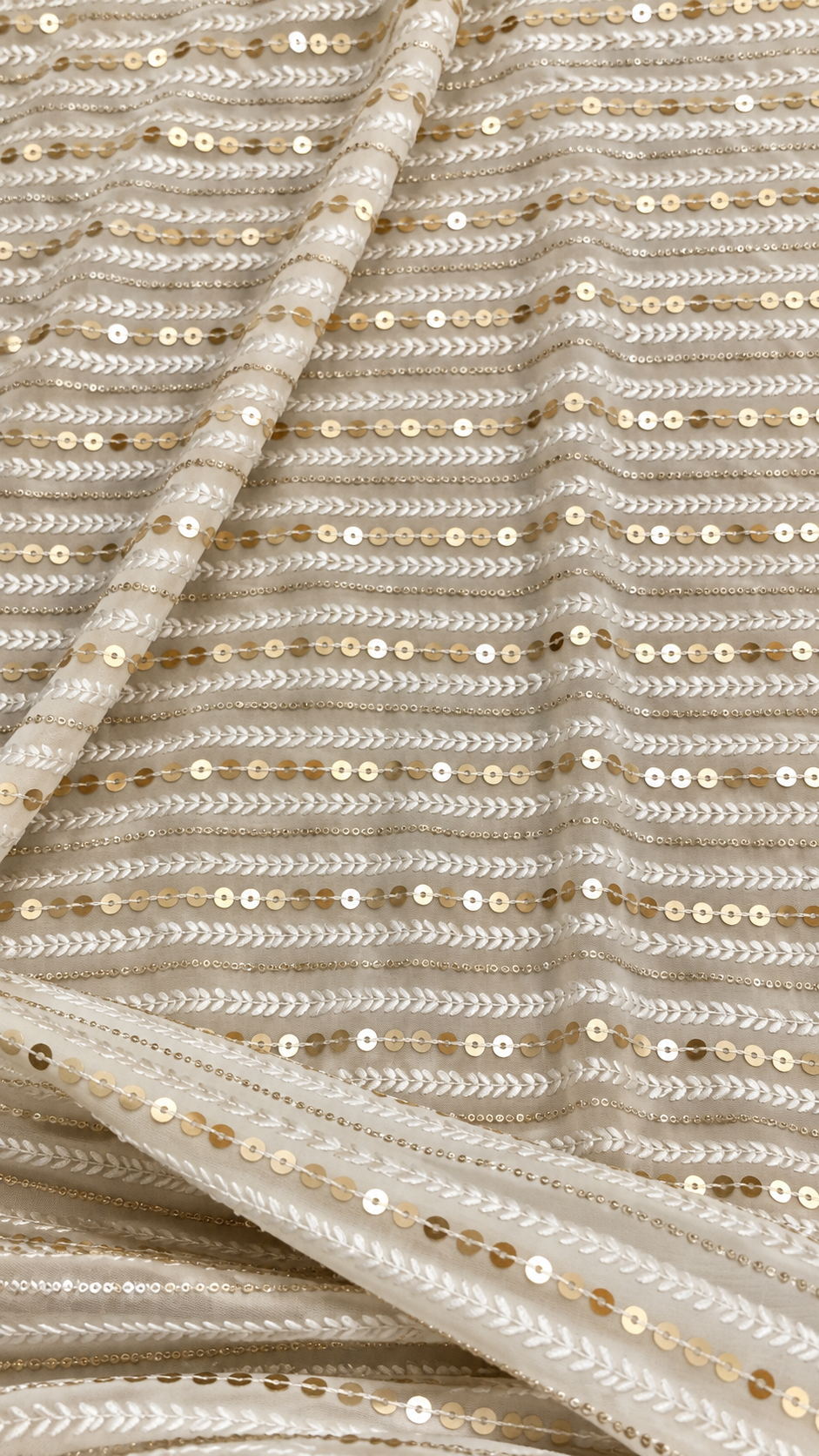 Embroidered Georgette fabric White Gold Wedding Bridal dress Gold embroidery Lehenga Fabric Dyeable dupatta fabric by the yard -NFAF332