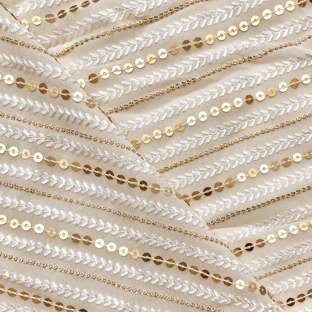 Embroidered Georgette fabric White Gold Wedding Bridal dress Gold embroidery Lehenga Fabric Dyeable dupatta fabric by the yard -NFAF332