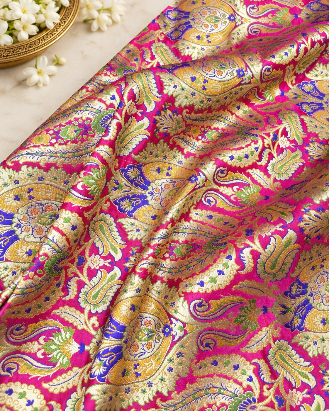 Indian brocade fabric Pink Gold brocade Dress fabric Luxurious brocade High quality brocade Rayon silk brocade Saree fabric by the yard