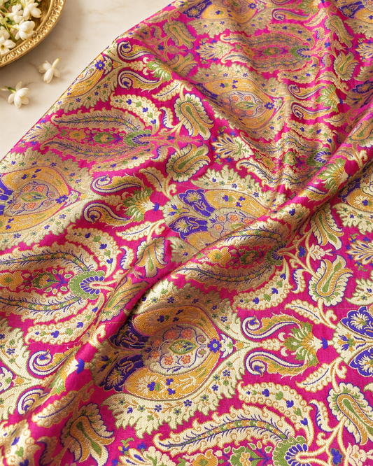 Indian brocade fabric Pink Gold brocade Dress fabric Luxurious brocade High quality brocade Rayon silk brocade Saree fabric by the yard