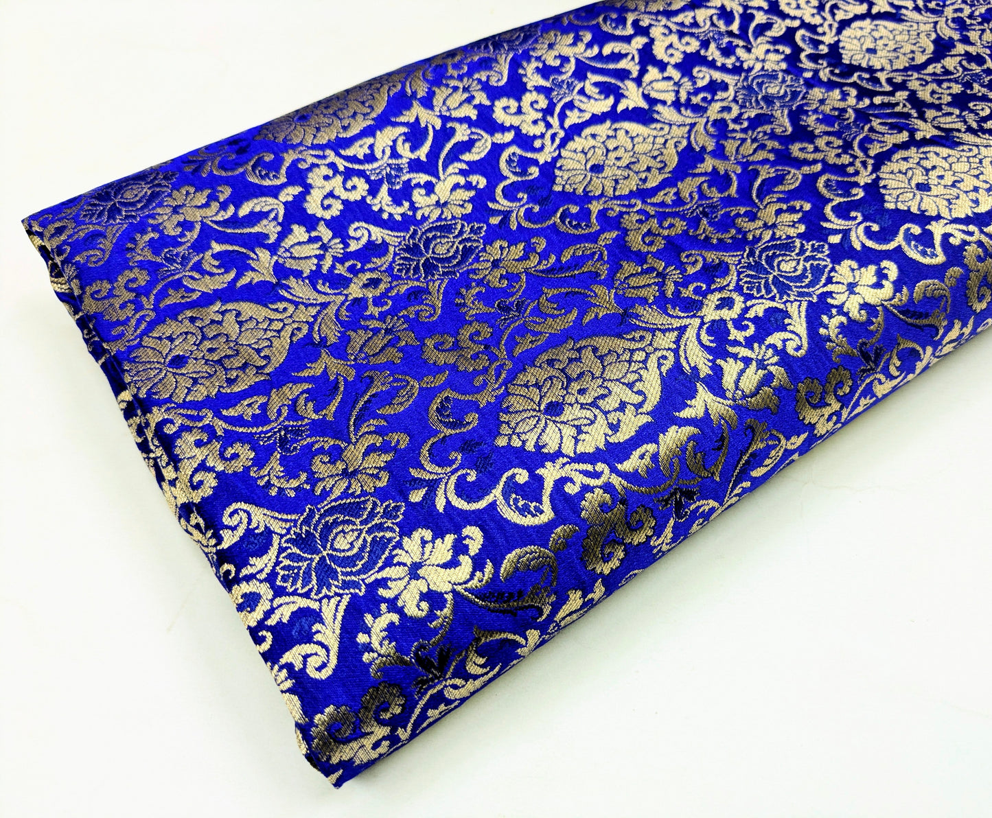 banarasi brocade fabric, Blue gold damask jacquard brocade, Wedding dress, Floral designer fabric, Vintage fabric, Fabric by the yard/meter- NFAF34