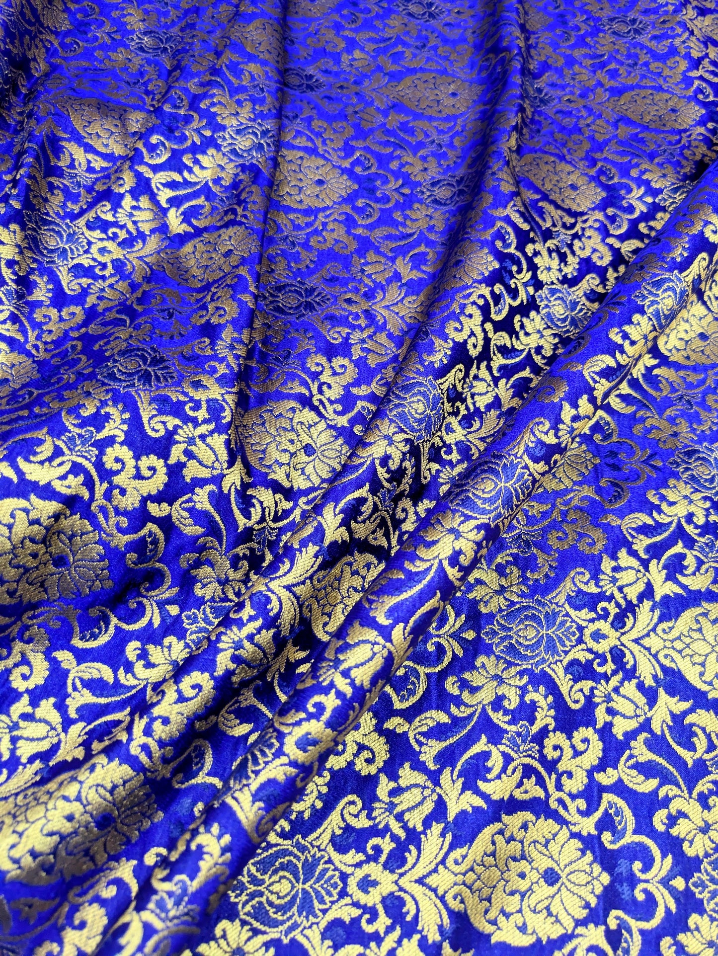 banarasi brocade fabric, Blue gold damask jacquard brocade, Wedding dress, Floral designer fabric, Vintage fabric, Fabric by the yard/meter- NFAF34