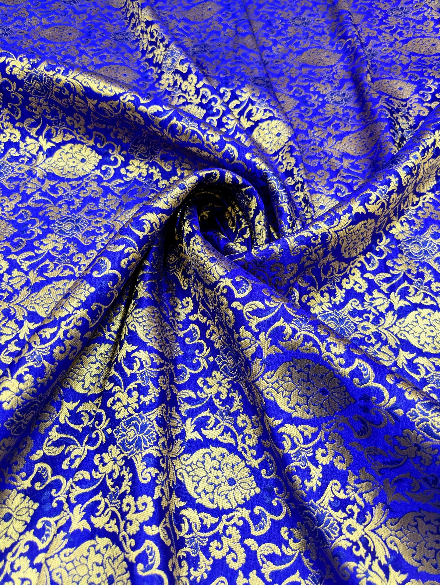 banarasi brocade fabric, Blue gold damask jacquard brocade, Wedding dress, Floral designer fabric, Vintage fabric, Fabric by the yard/meter- NFAF34