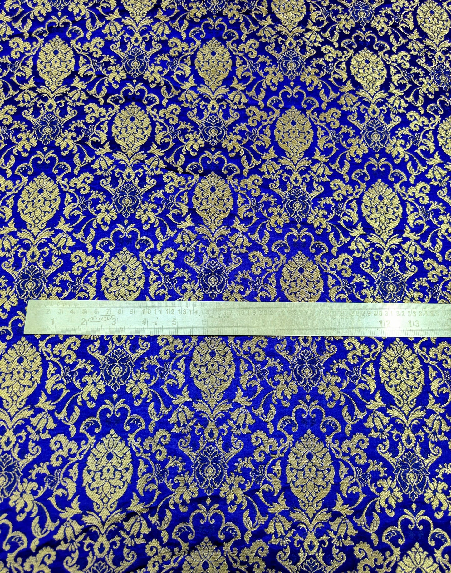 banarasi brocade fabric, Blue gold damask jacquard brocade, Wedding dress, Floral designer fabric, Vintage fabric, Fabric by the yard/meter- NFAF34