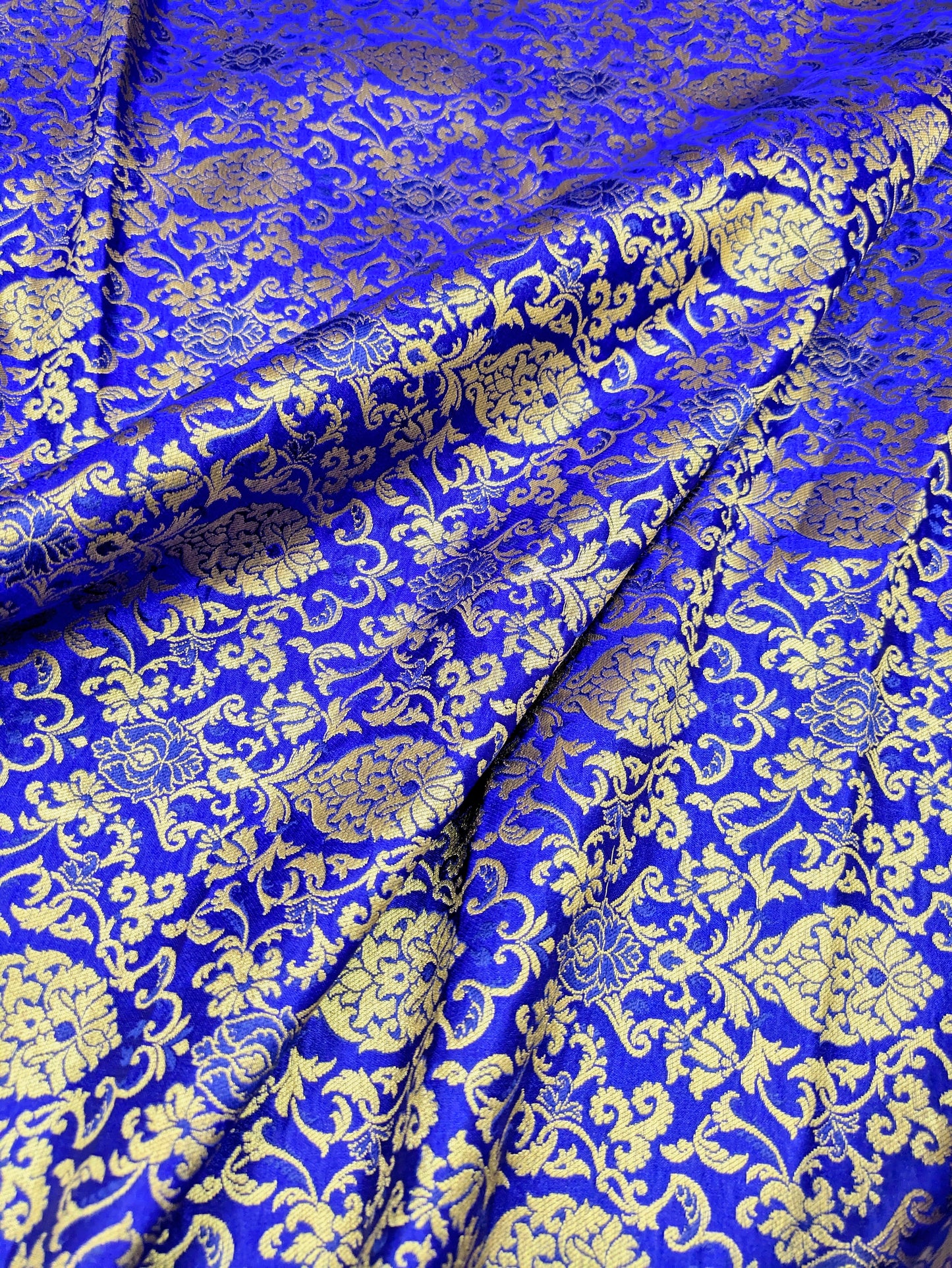 banarasi brocade fabric, Blue gold damask jacquard brocade, Wedding dress, Floral designer fabric, Vintage fabric, Fabric by the yard/meter- NFAF34