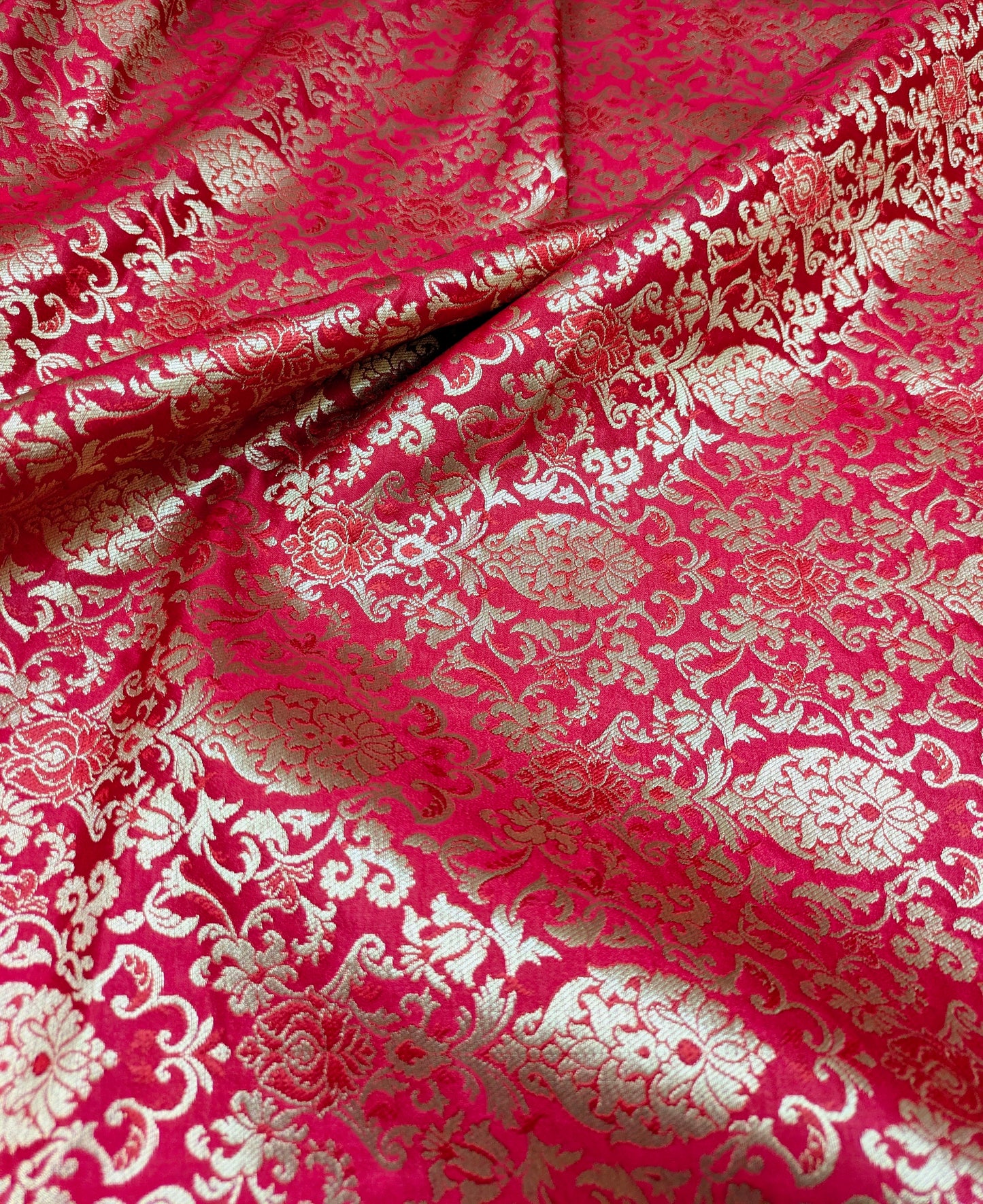 Red Gold Brocade fabric by the yard Jacquard damask fabric Wedding Bridal Dress Fabric Upholstery Silk Brocade Fabric by the yard- NFAF359